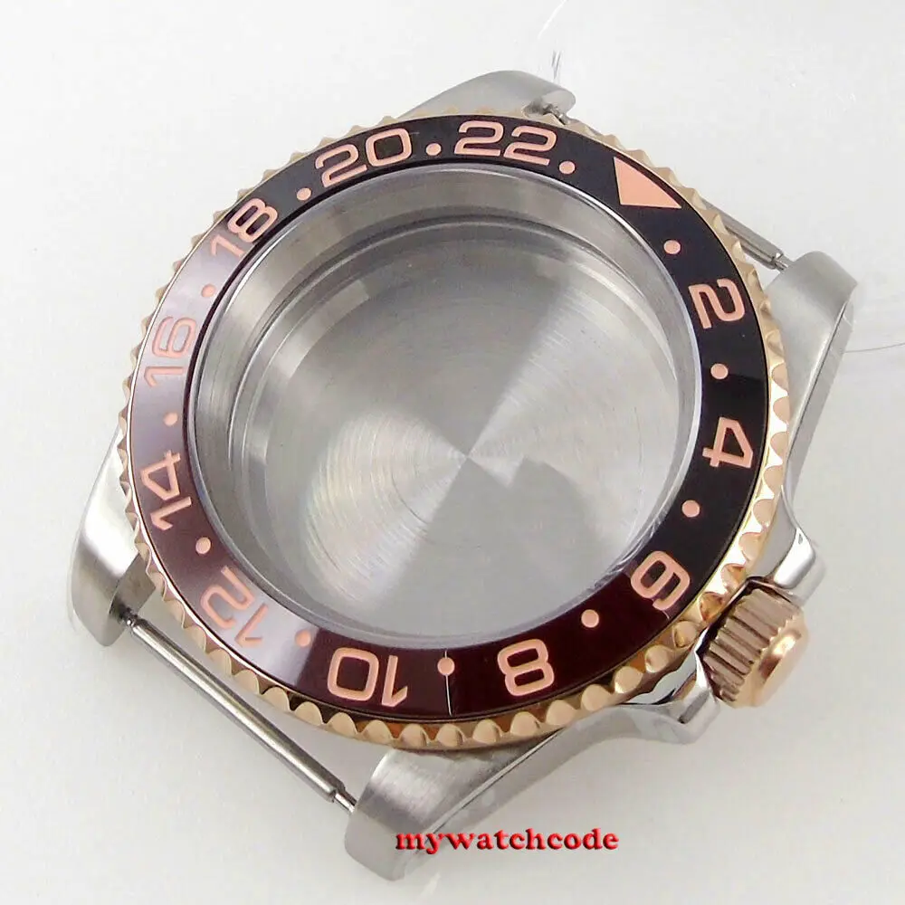 40 mm Rootbeer-Keramiklünette, Saphirglas-Uhrengehäuse, passend für NH34 NH35 NH36 2824 2836 Miyota 8215 8205 Uhrwerk