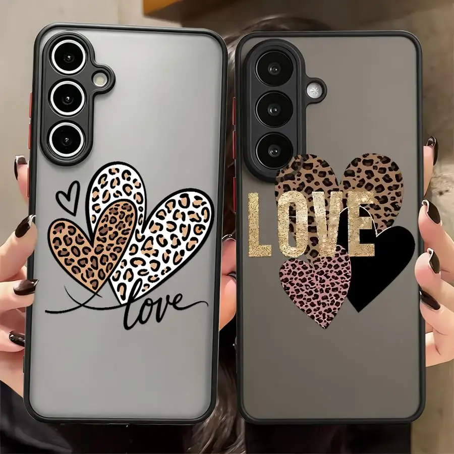 Phone Cover Case for Samsung Galaxy A34 A36 A53 A52S A72 A14 A23 A54 A17 A52 A73 A57 A56 A55 A37 A16 A15 Leopard Love Hearts