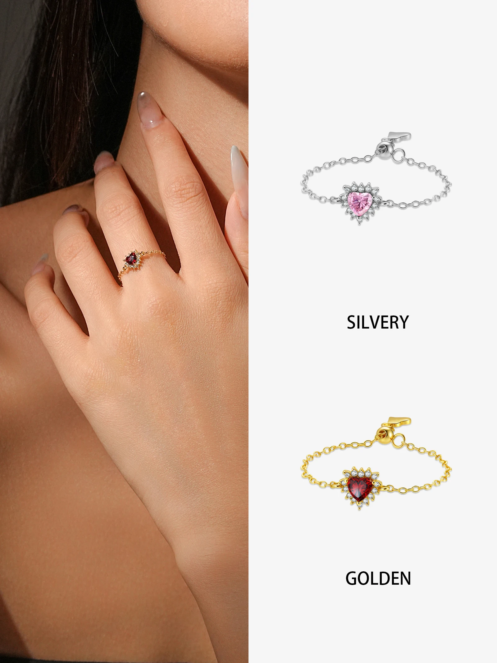 

ANDYWEN 925 Silver Heart Bracelet, Pink/Red 5A Zirconia Jewelry, Romantic Gift for Women, Gold/Silver Plated Everyday Wear