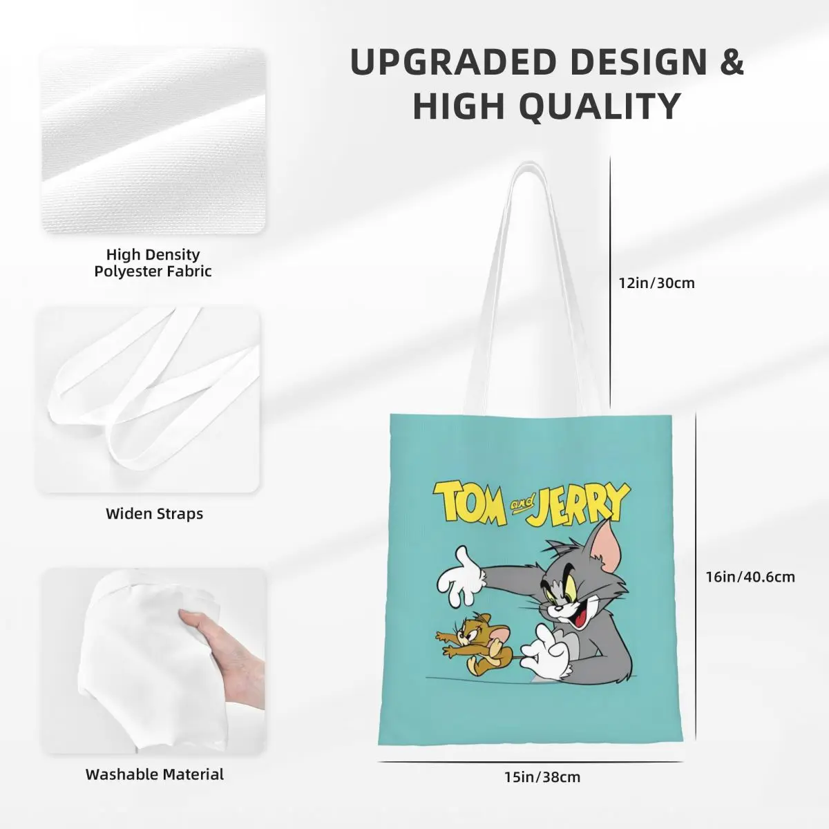 Tom y Jerry película gato y ratón bolsas de mano bolso de mujer bolso de hombro plegable para estudiante bolsa de comestibles reutilizable