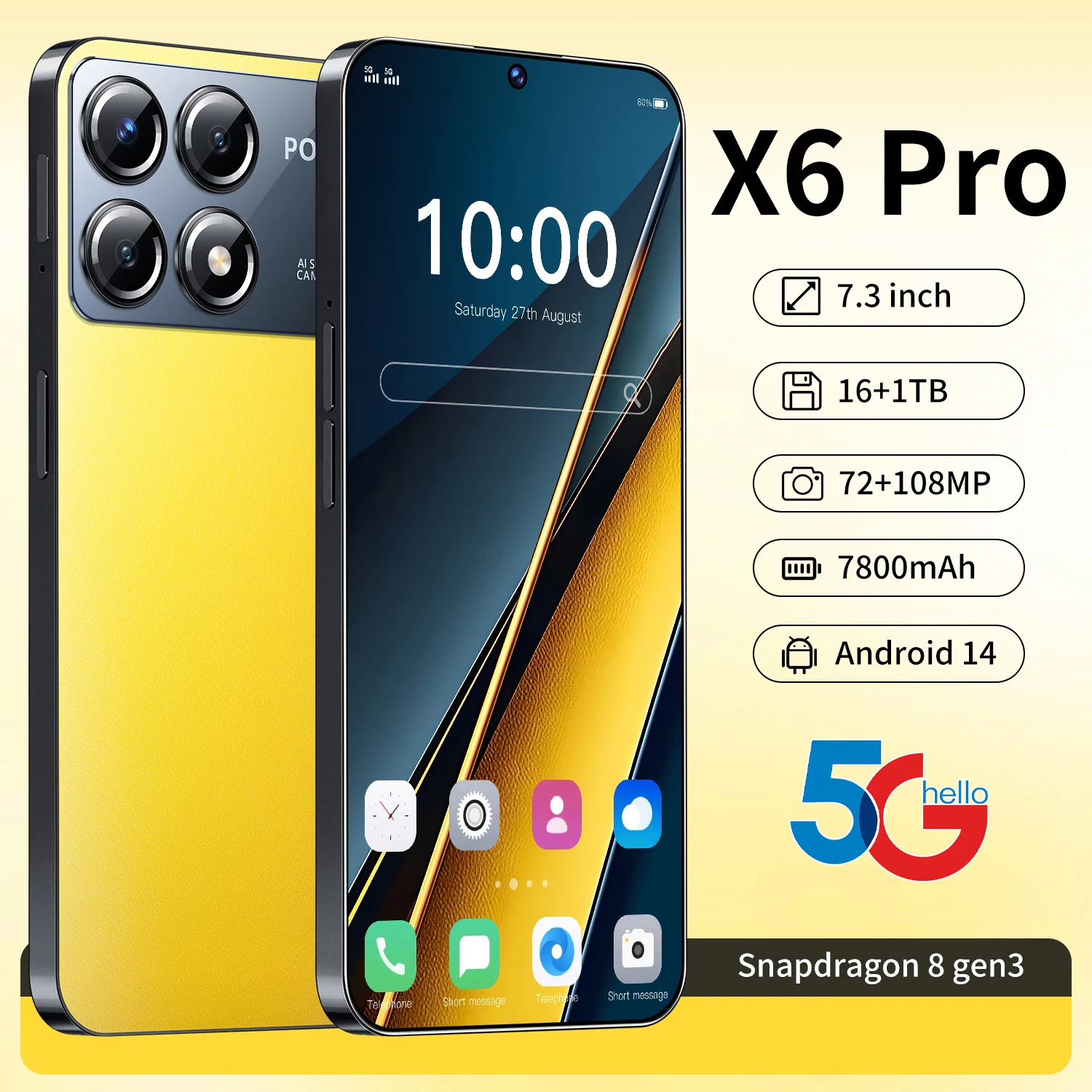 2025 New X6 Pro smartphone Global version 16+1TB 7.3'' HD+ Android 14 7800mAh 4G/5G cellphones Snapdragon 8 108MP mobile phone