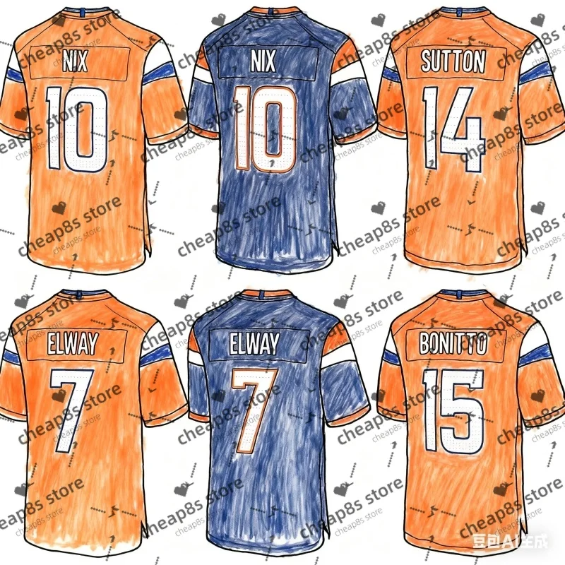 

Denver American Football Jersey High Quality Stitched Bo Nix Patrick Surtain II John Elway Jerseys
