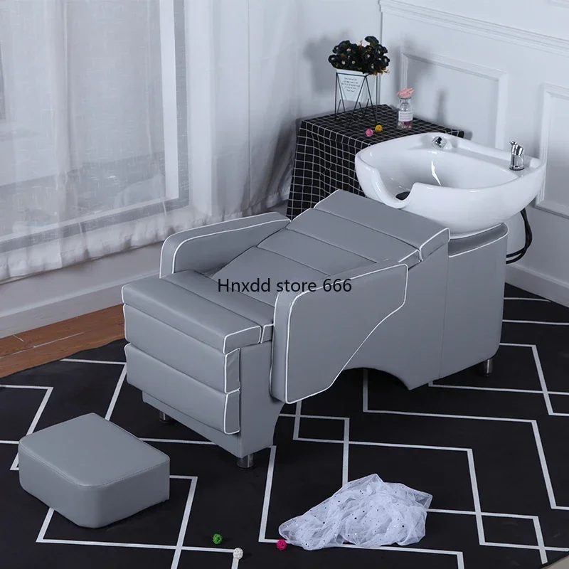 Hair Saloon Dedicated Half Lying Flushing Bed Haircut Ceramic Basin for Hair Washing Station