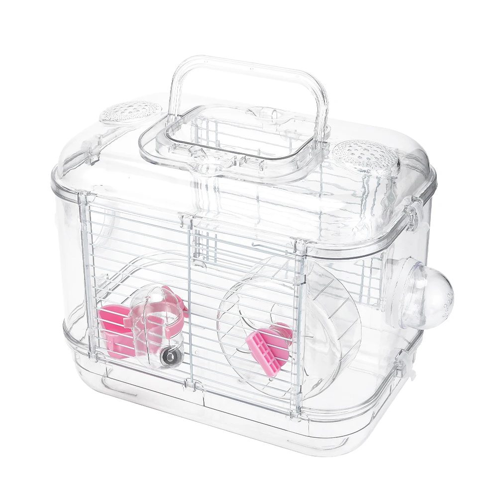 Tieker قفص هامستر شفاف محمول ، فيلا أحادية أو طابقين ، قفص سلكي ذهبي ، منزل حيوان صغير