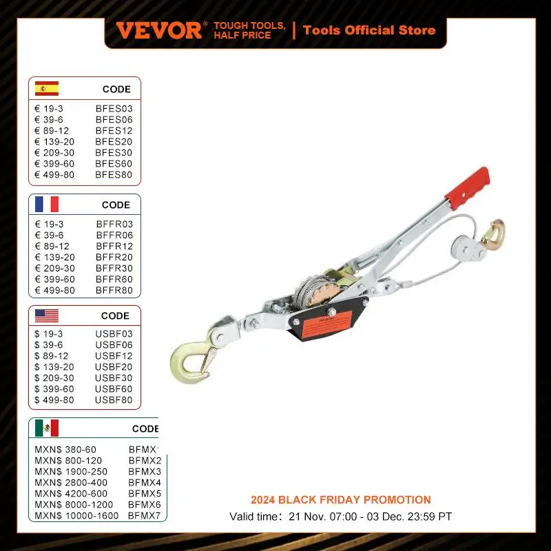 VEVOR Come Along Winch 2/4/5 Ton Pulling Capacity Heavy Duty Ratchet Automotive Hoist Power Cable Puller for Vehicle Rescue