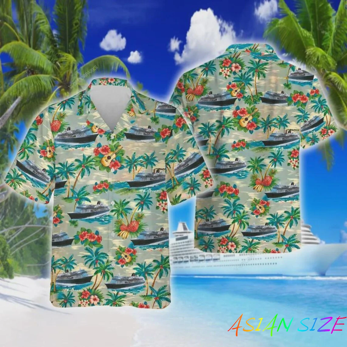 

2025 New Men's Shirt Fashion Casual Cruise Ship 3D Printed Beach Shirt Short Sleeve Hawaiian Holiday Oversized Breathable Shirts