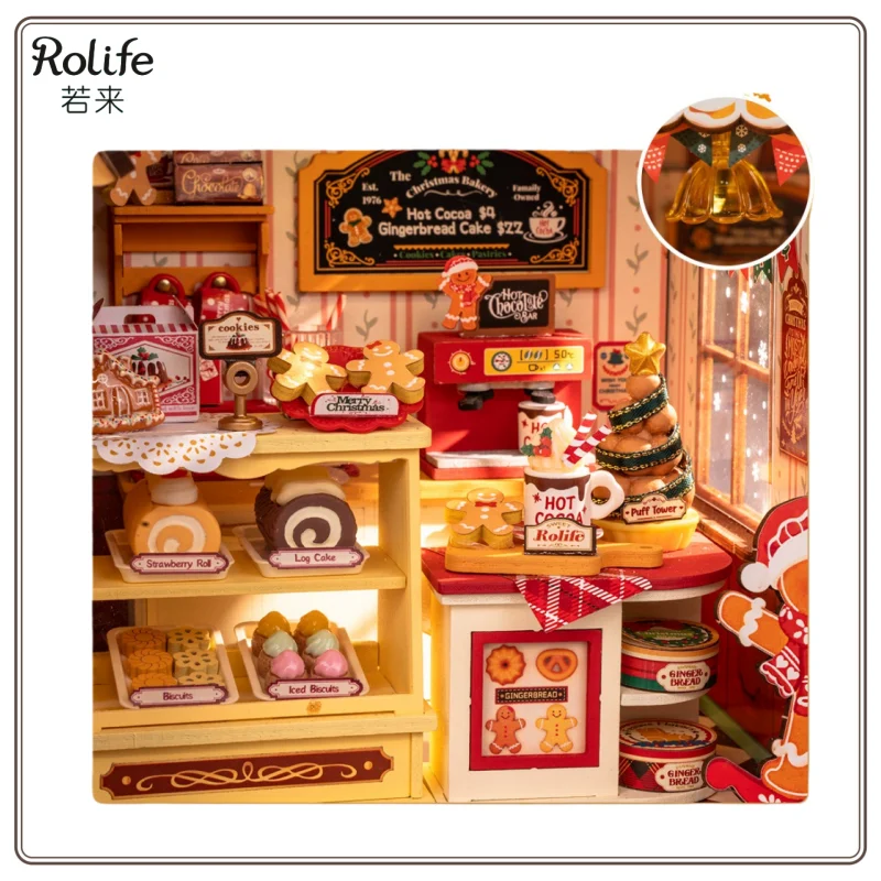 Novo original rolifediy natal doces tenda pequena casa em miniatura montagem artesanal modelo blocos de construção presente ano novo