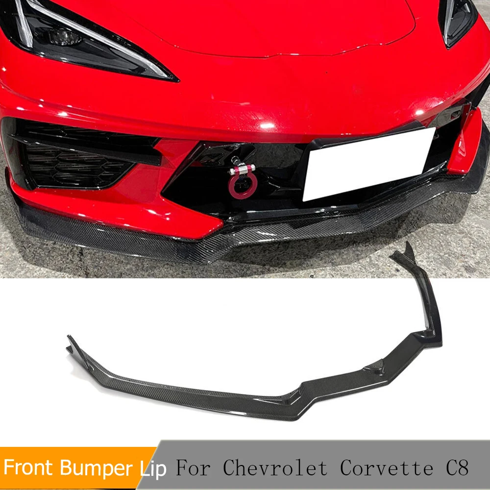 

Front Bumper Lip Splitter Spoiler Cover Trim For Chevrolet Corvette C8 GM Z51 STG 2020-2022 Real Carbon Fiber Front Bumper Lip