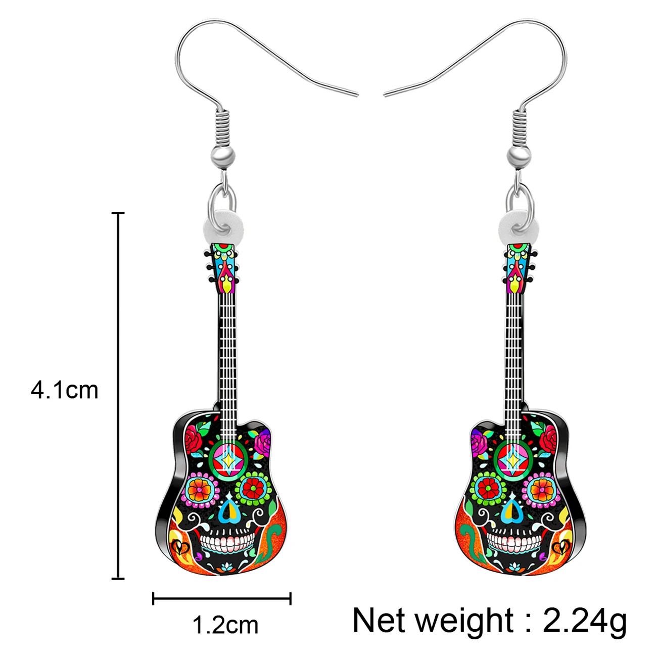 Bonsny Halloween Acrylic Skull Floral Guitar Earrings Dangle Drop Instruments Punk Jewelry Charms Gifts For Women Girls Teens