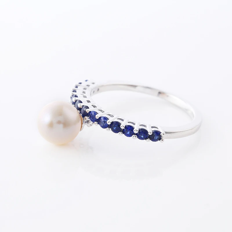 MULICHEN Silver 925 6mm Fresh Water Pearl Rings Set Natural Blue Sapphire Luxury Trendy Fine Jewelry Rings for Wedding Party