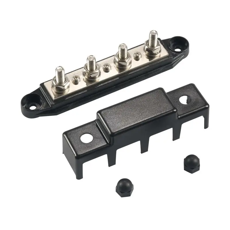 A13Z-12V Bus Bar 4 Post 300A Power Distribution Block 5/16Inch Battery Terminal Block Stud With Cover And Wire Lugs