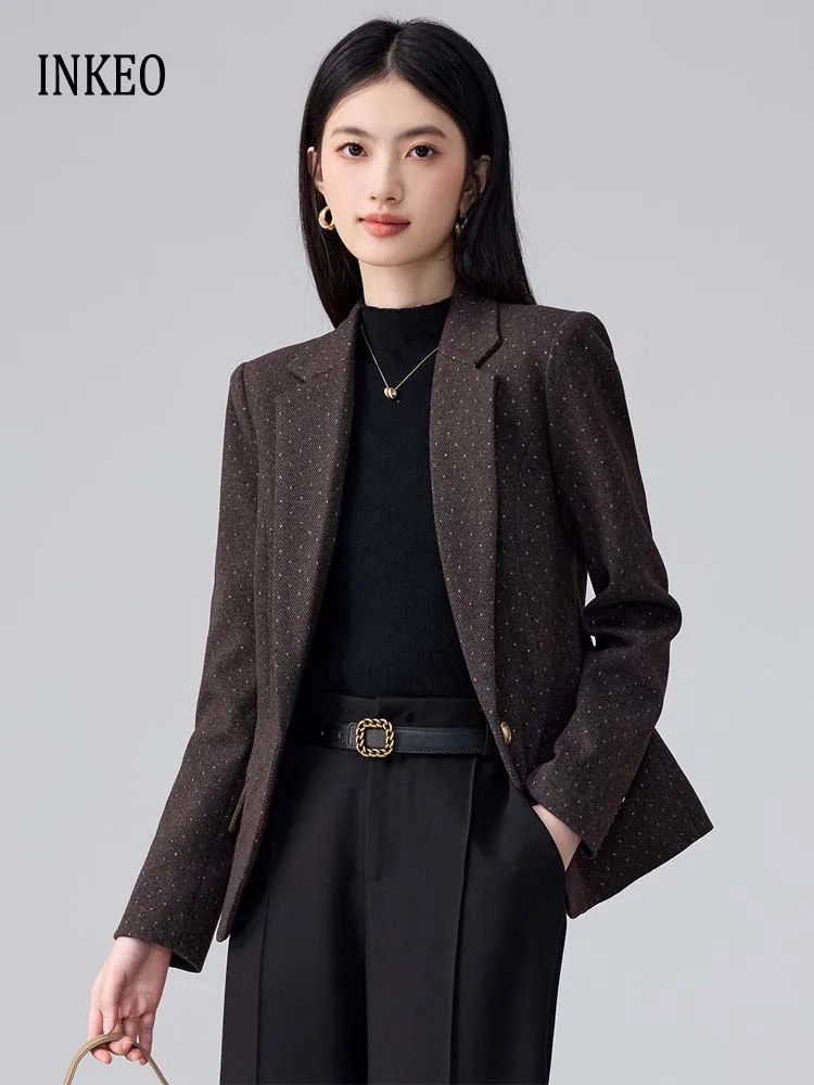 

Polka dot print blzaer Slim Women 2025 Autumn Notched collar Single button Jacket Suit Streetwear Large size Outfits INKEO 5O076