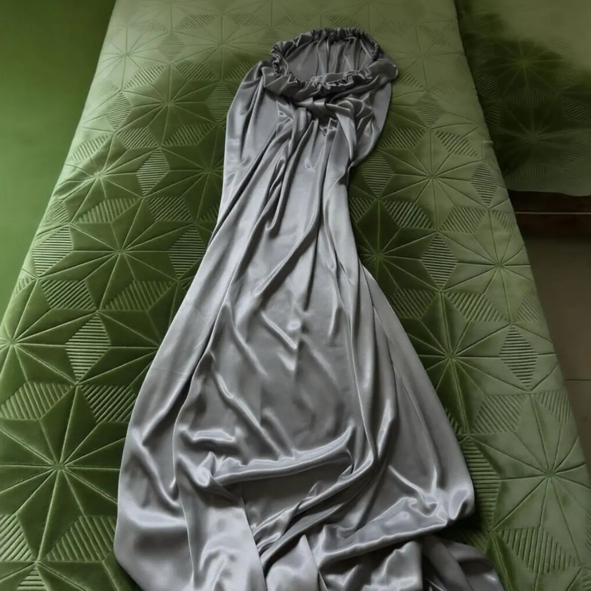 

Glossy Grey Satin Maxi Dress Ice Silk Sleeveless Sexy Long Sleeping Bag