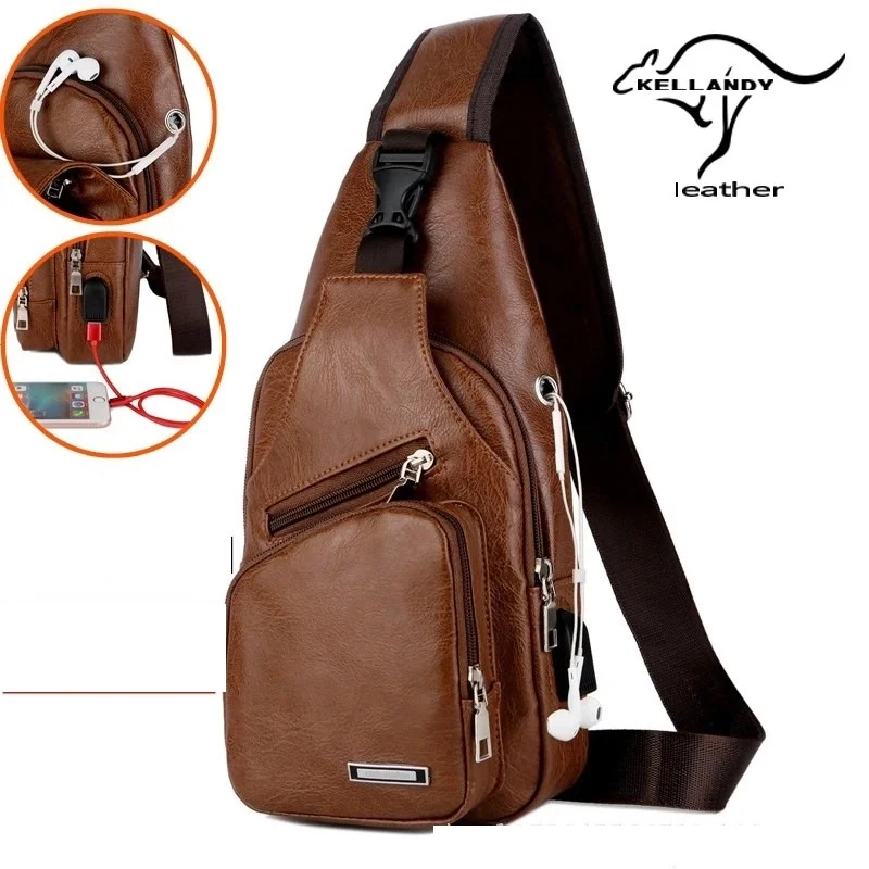 Spot Men's Chest Bag With Headphone Hole USB Shoulder