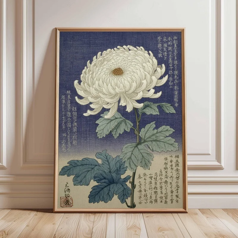 1pc frameless Canvas Painting Japanese Canvas Poster Art Print, Vintage Lotus Flower Art, Otanical Poster, Blue Floral Wall Art, - view 3