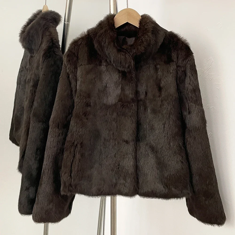 2025 New Autumn Winter Women Natural Rabbit Fur Coat Winter Real Fur Jacket Bolero Women's Clothing Female Outerwears with Cold