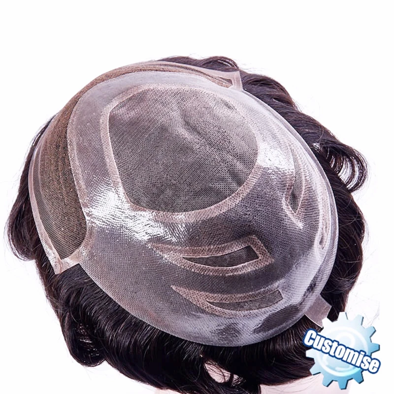 Renda & pu peruca versalite respirável perucas de peruca para homens prótese de cabelo masculino 100% natural cabelo humano sistemas de cabelo masculino