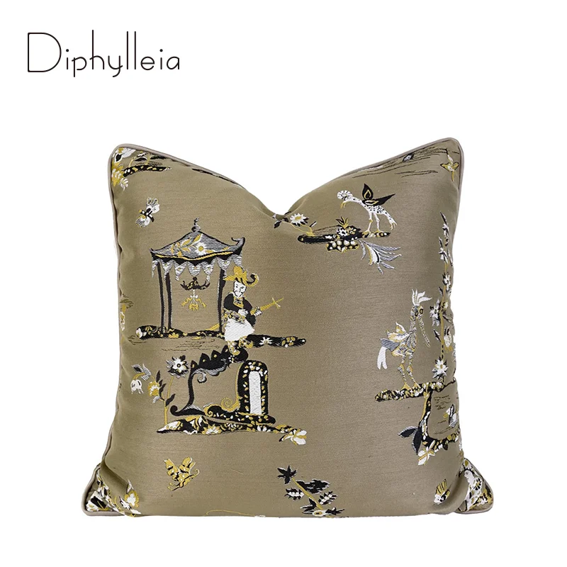 

Diphylleia Asian Accent Throw Pillow Cover Luxury Chinoiserie Pagoda Landscape Jacquard Chic Cushion Case 45x45cm Free Shipping