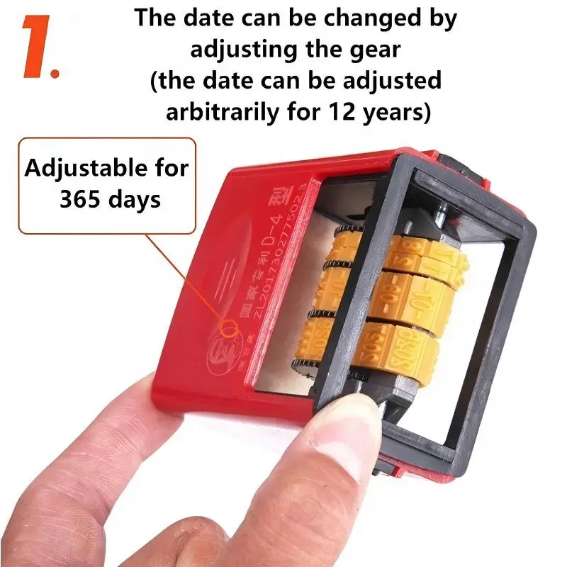 D4 Rolling Date Coder Office Seal Adjustable Years/Month/Day With Quick-drying Ink Clear Printing Bold Solid Or Dotted Line Font
