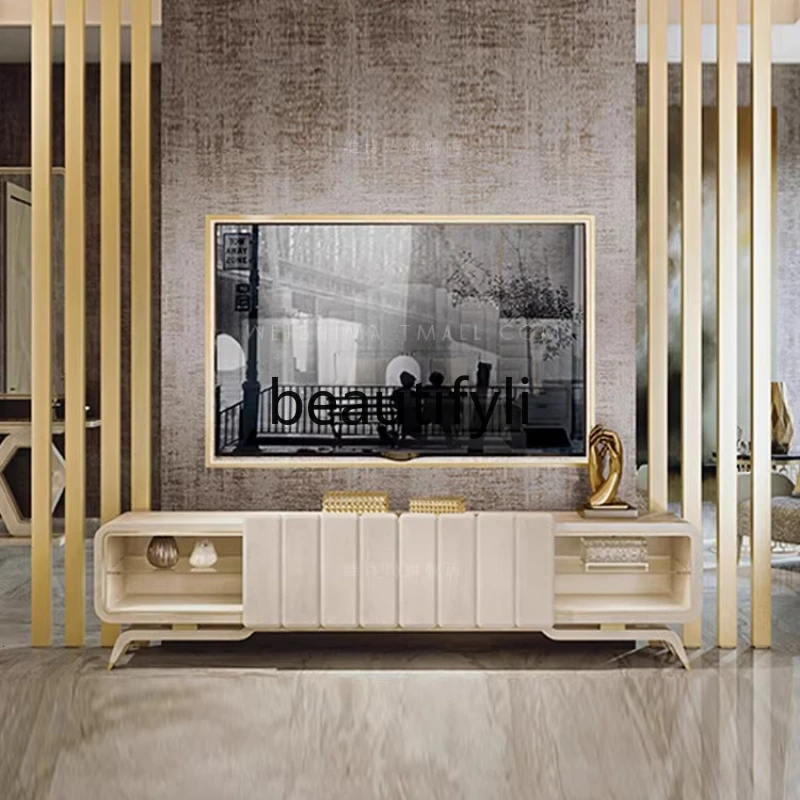 

TV cabinet modern light luxury fashion Italian minimalist leather simple 2 meters, narrow white