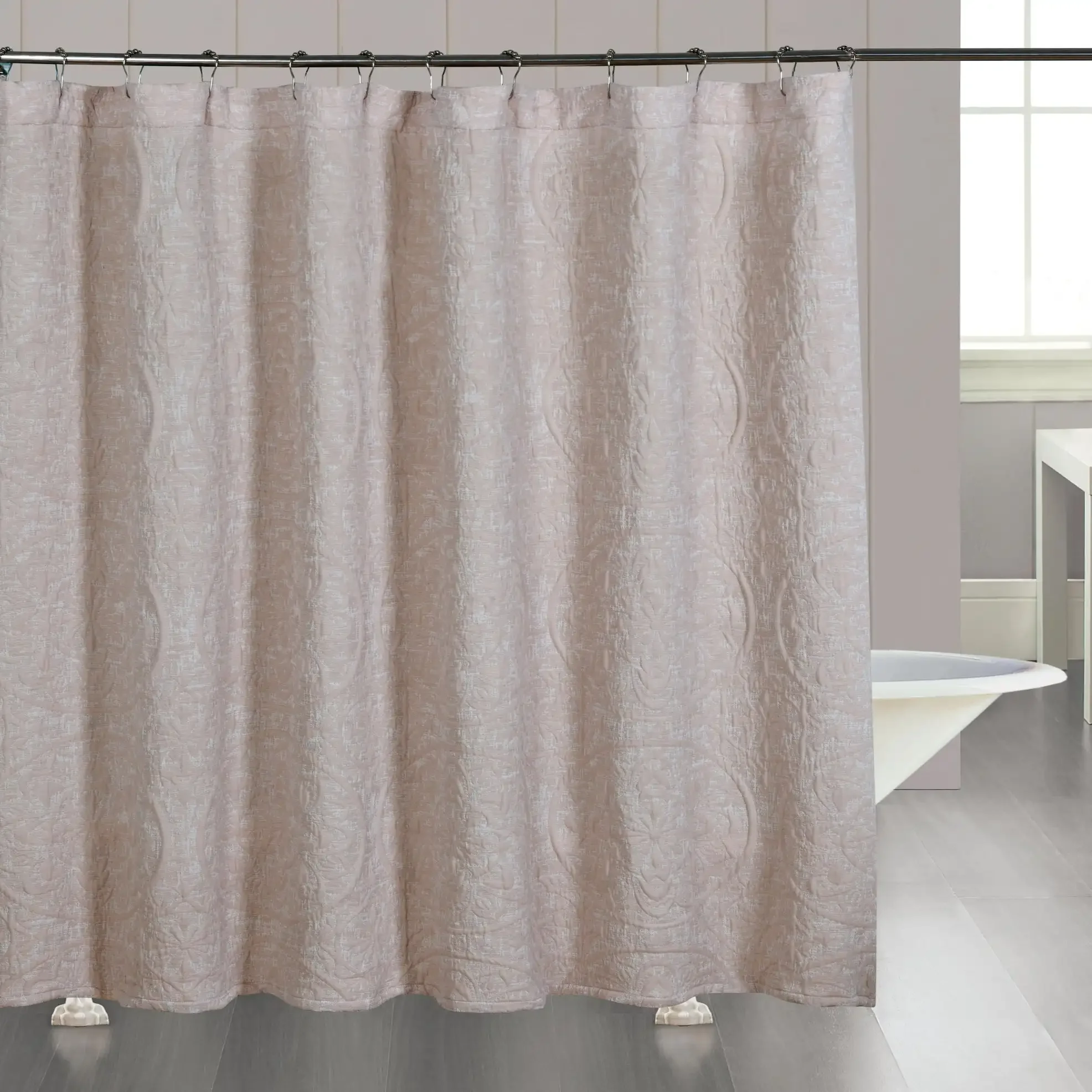 

Boheme medallion shower curtain made of soft textured polyester fabric measuring 72 by 72 inches