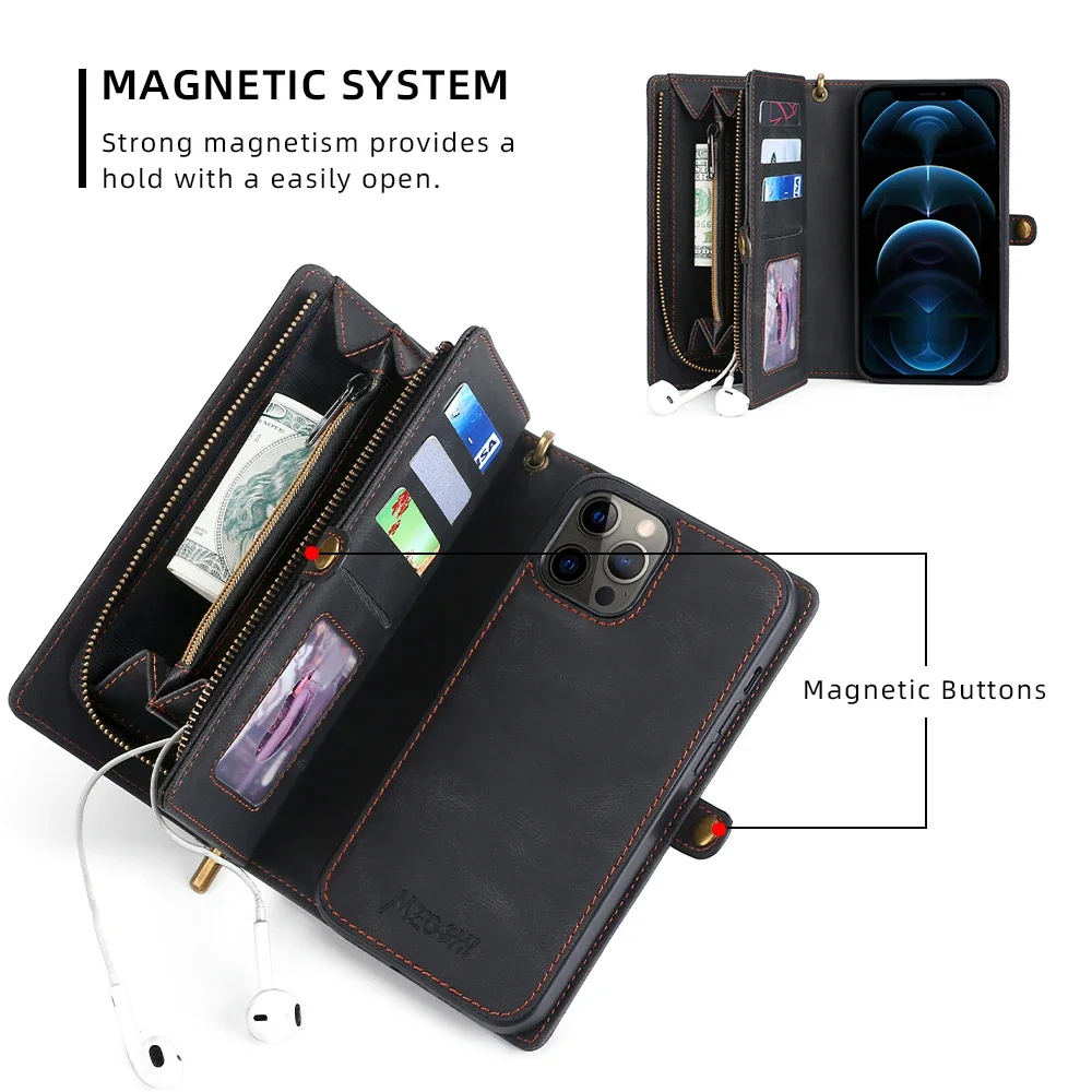 Wallet PU Leather Phone Case Cover For iPhone 16 15 Pro Max iPhone 16 15 Plus with Card Slots Zipper Wallet Design Phone Cover