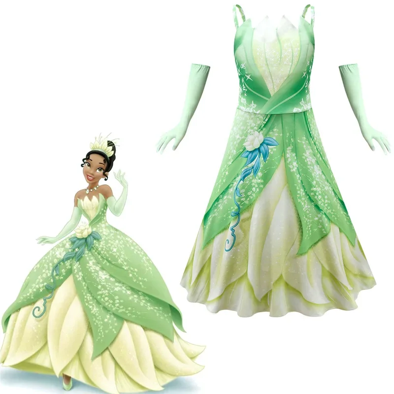 Carnival Tiana Dress Up Dresses Girl Princess Role Playing Party Costume Children Sleeveless Frock The Princess and The Frog