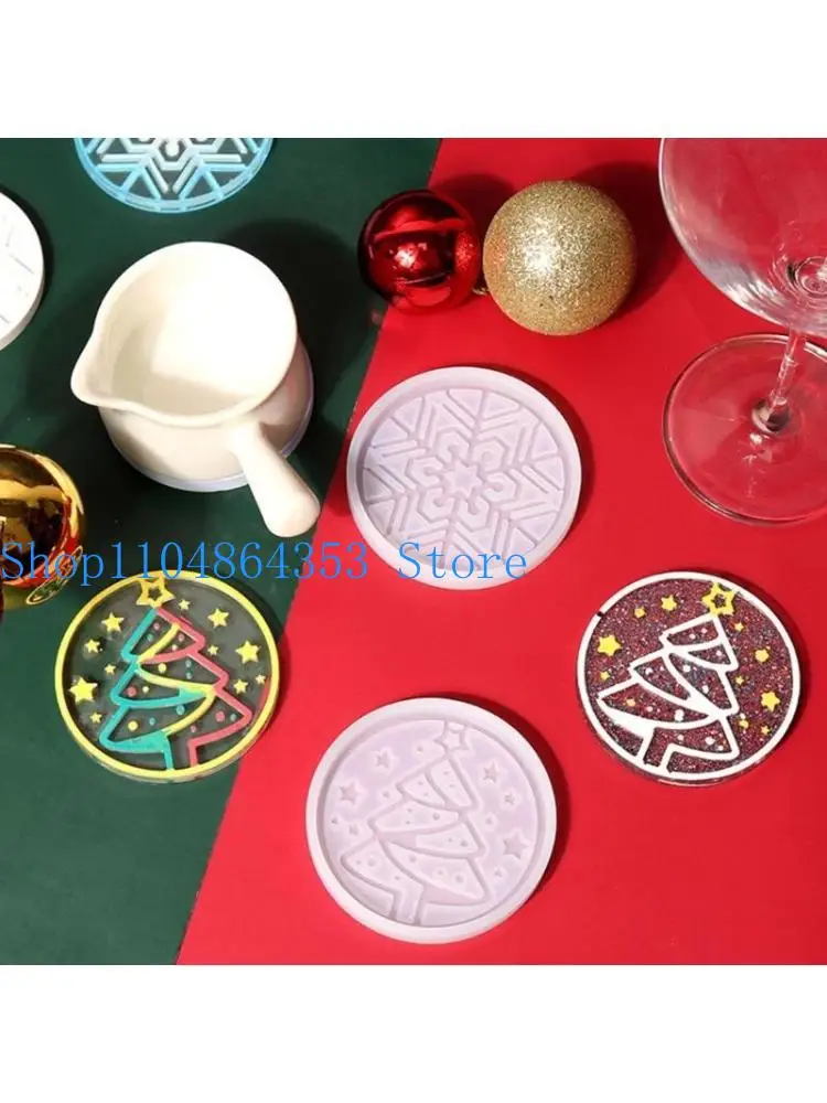 652F Multifunktions-Untersetzer-Harzform, Neuheit, Schneeflocke, Tassenmatte, Silikonform, Weihnachtsbaum-Untersetzer – Detail 1