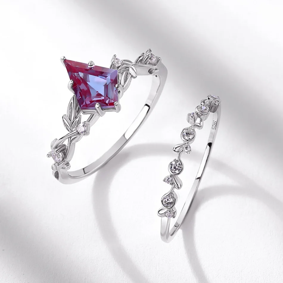 ALLNOEL 1.3ct Kite Alexandrite Rings for Women 100% 925 Silver Color Change June Gemstone Romantic Luxury Wedding Bridal Jewelry