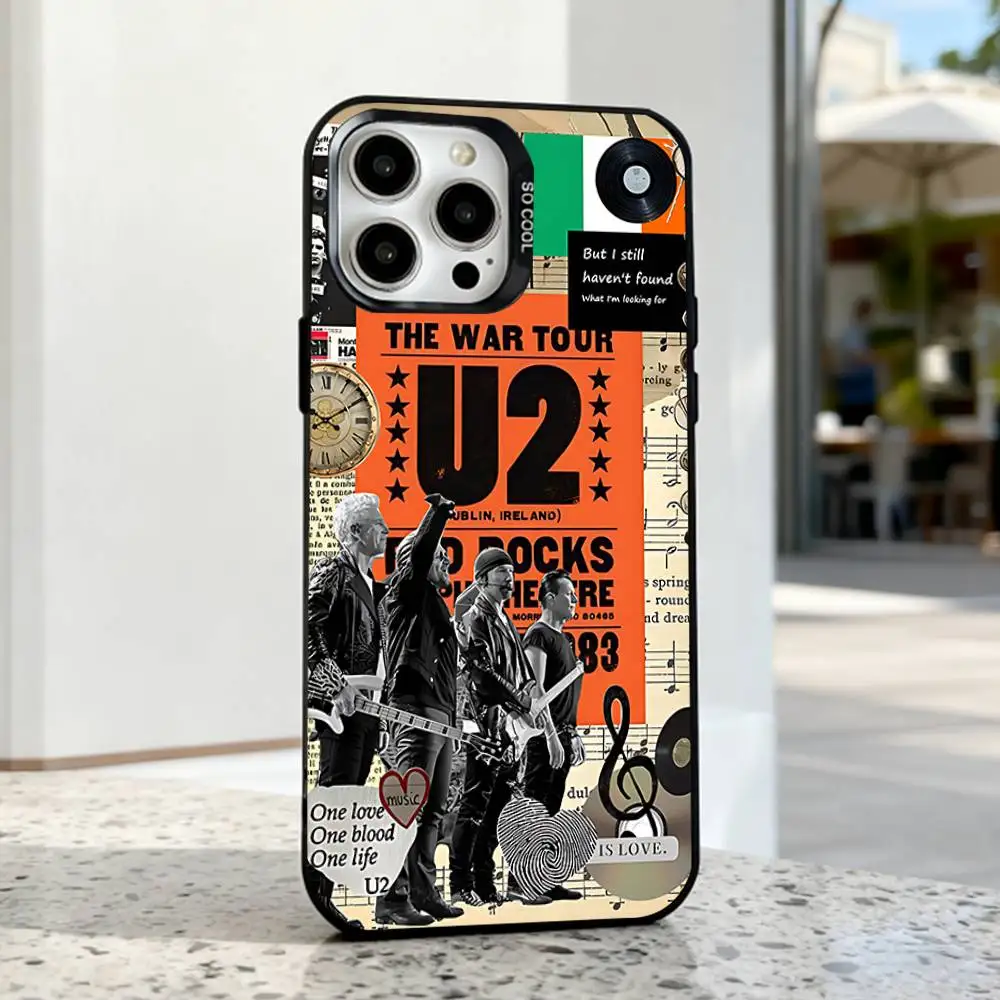 La custodia per telefono U-U2s Rock Band per iPhone 17,16,15,14,13,12,11,Pro,XS,Max,Plus,Mini,SE4,E Cover antiurto nera opaca