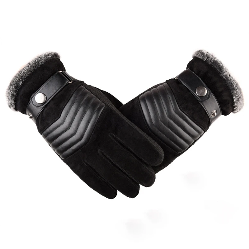 

Men's PU Leather Gloves Polyester Thick Warm Gloves Brown Driving Ski Winter Russia Outdoor Riding Gloves 2023 New