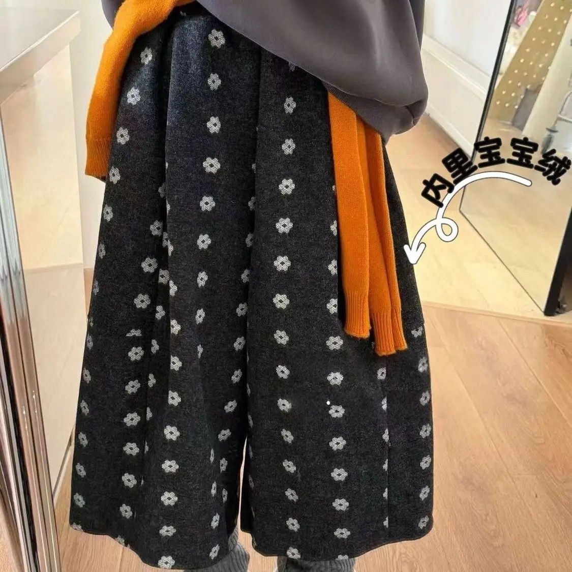 2025 الشتاء الرجعية زهرة الصوف ألف خط بنطلون المرأة فضفاضة سليم تويد بنطال ذو قصة أرجل واسعة اقتصاص السراويل منتصف