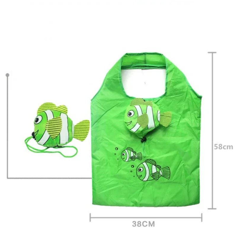 Cartoon Cute Clown Fish Folding Storage Bag Large Capacity Nylon Portable Handbag Foldable Tote Bag Reusable Shopping Bag