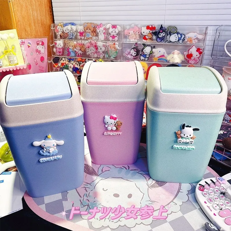 

Sanrio Kawaii Hello Kitty Large Capacity Trash Can Pochacco Cinnamoroll Anime Cartoon Bathroom Bedroom Storage Baskets with Lid