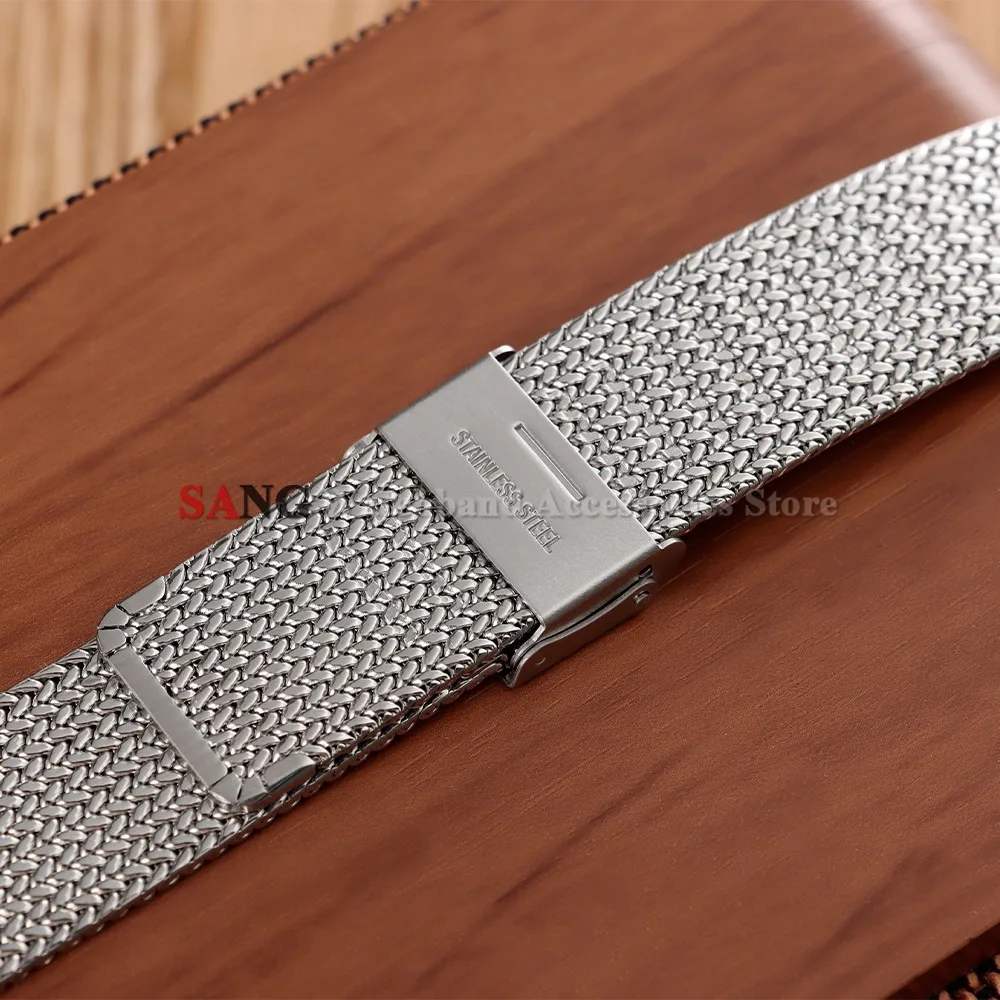16mm 18mm 20mm Faltschnallen-Mesh-Uhrenarmband Edelstahl-Uhrenarmbänder Smartwatch Modisches Armband Metall Wasserdichtes Handgelenkband – Detail 10