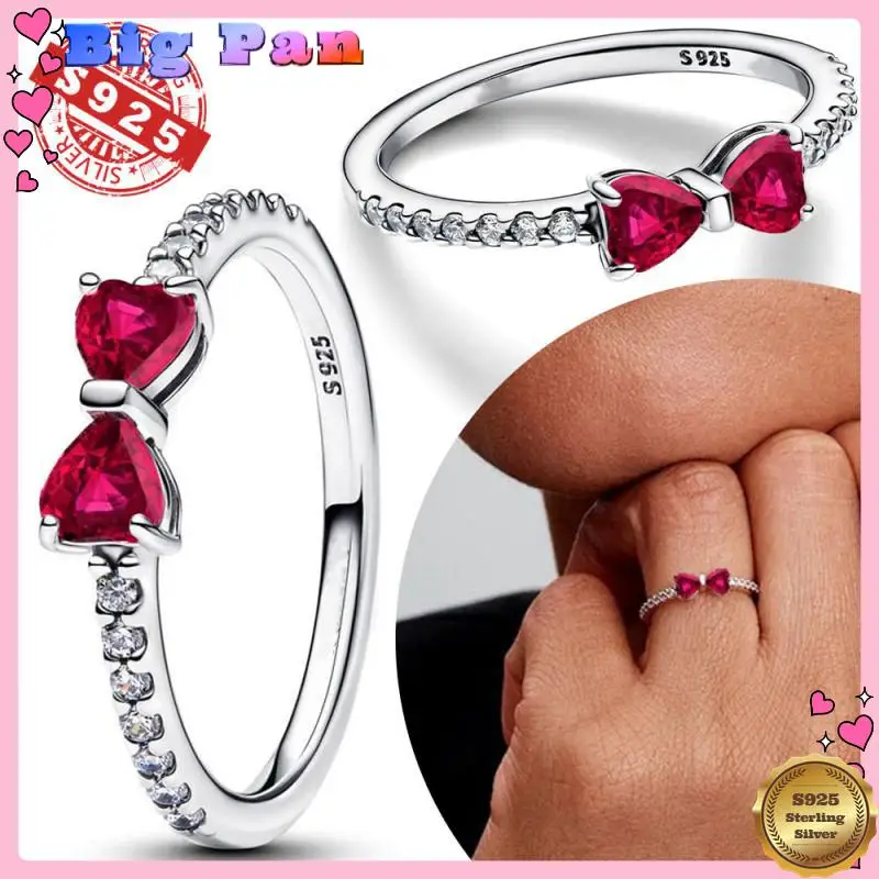 

2025 New 925 Silver Ring Zircon Shining Red Bow Ring wedding Ring Original S925 Finger wedding Ring DIY Women Fine Jewelry Gift