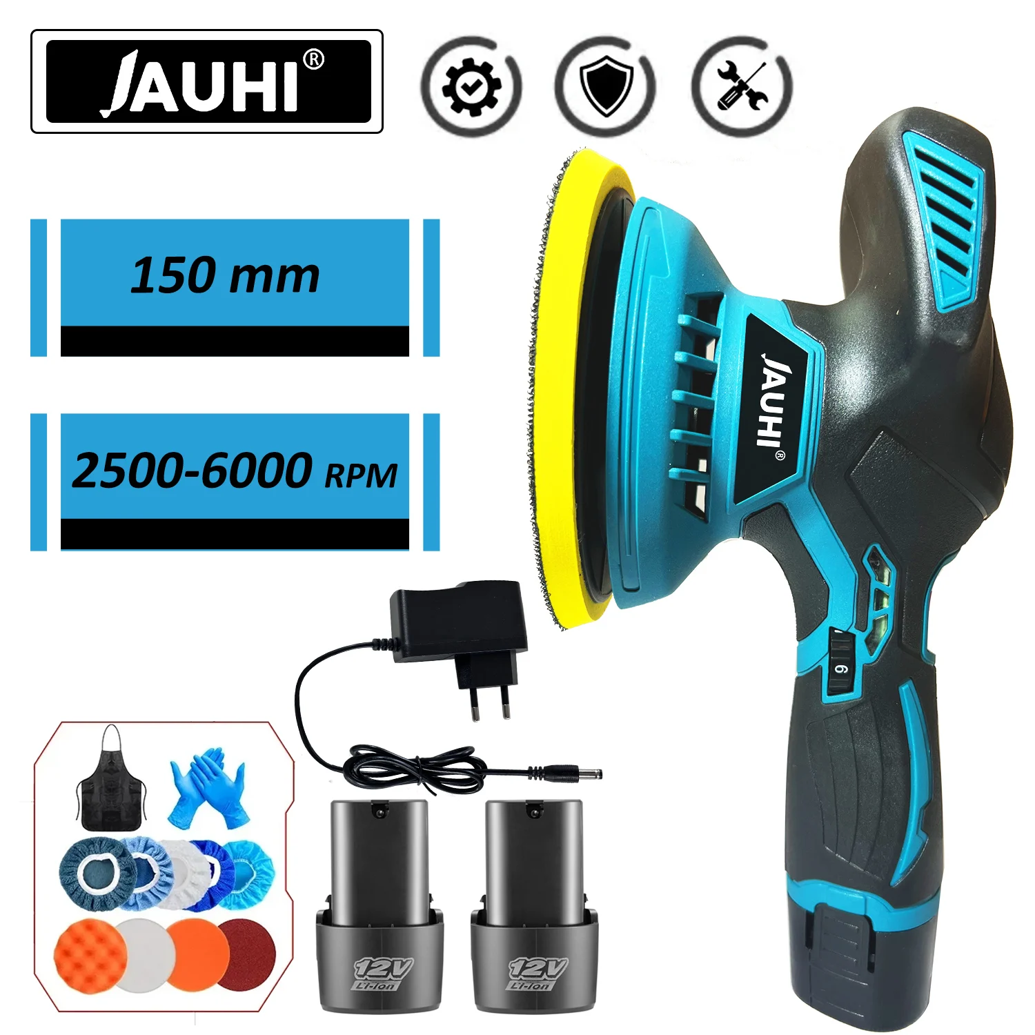 

JAUHI 6000RPM Cordless Mini Polisher 6Gears Car Polishing Machine 12V Electric Cars Polish Machines Adjustment Speeds Power Tool