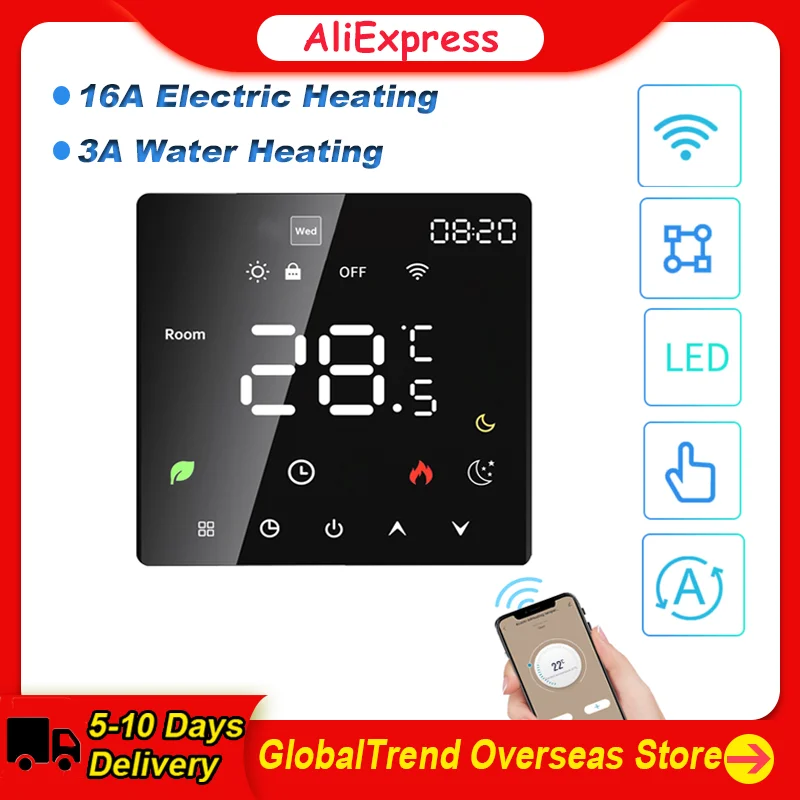 Smart Thermostat Touchscreen WiFi Voice Tuya Programmable Temperature Control IP20 Protection Auto/Manual Digital Thermostat