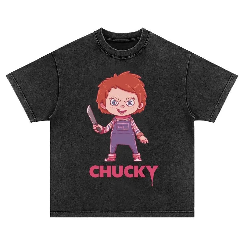 

Chucky, A High-quality Luxury Brand of American Retro Washed and Aged Pure Cotton Round-neck Short-sleeved T-shirts for Both Men