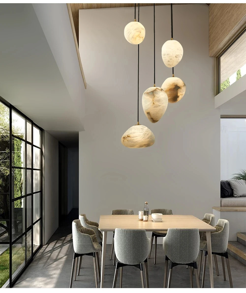 Natural Marble Lustre Suspended Ceiling Chandelier Modern LED Chandelier Staircase Lamp Living Room High-End Lighting Fixtures