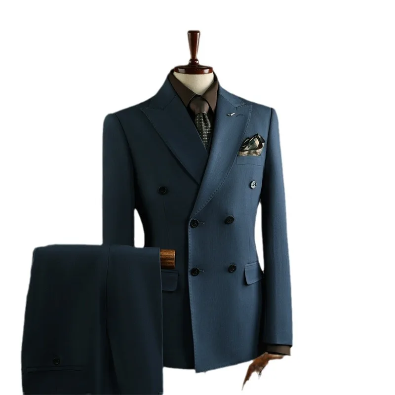 

Suits Blazer Straight Pants Men Double Breasted Blazers Cardigan Long Sleeve Suits Vest Business Turn Down Collar Zipper Fly