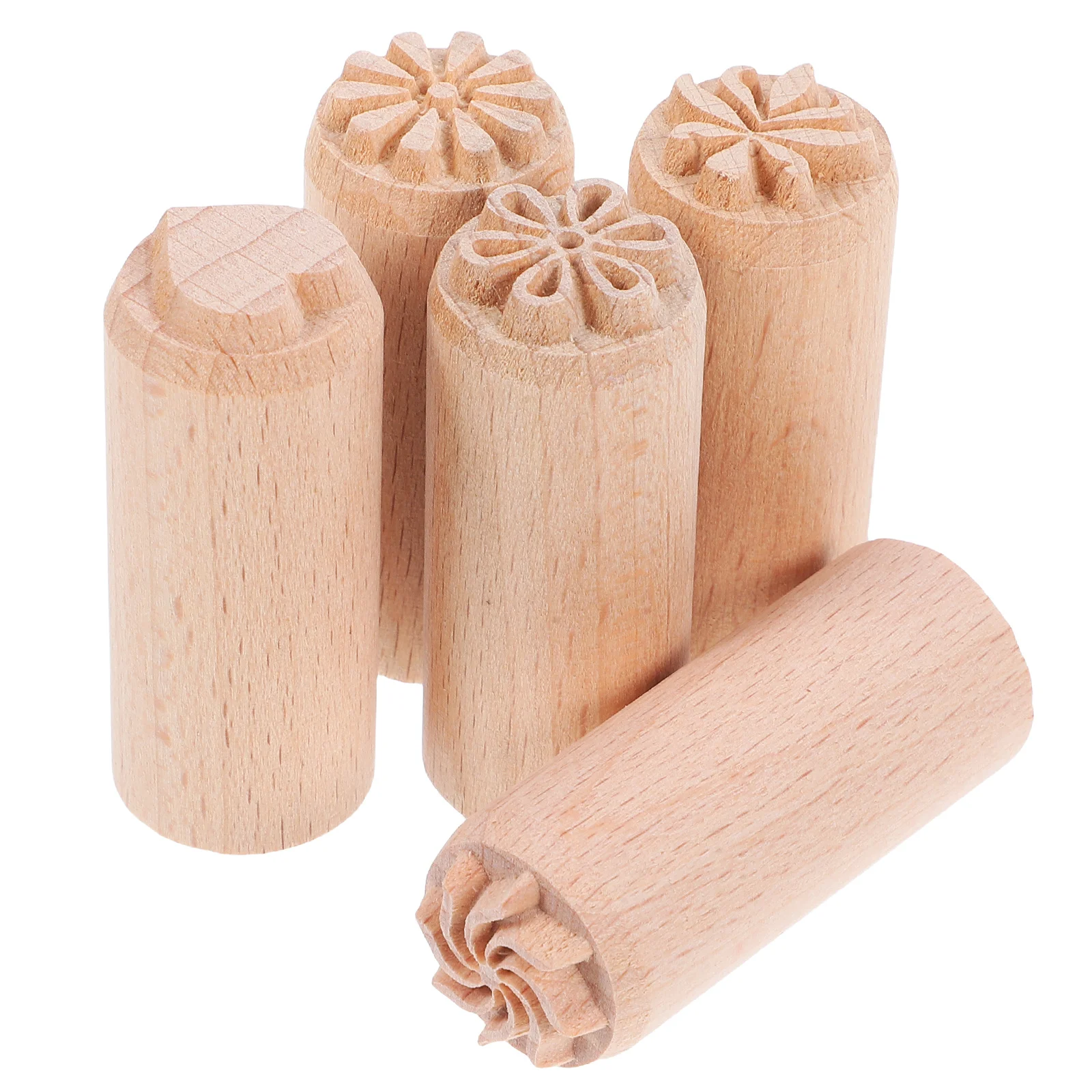 

5pcs Wooden Stamps Set Natural Wood Craft Accessories For Diy Clay Printing Blocks Pottery Decorative Stamp Wood Block Stamping