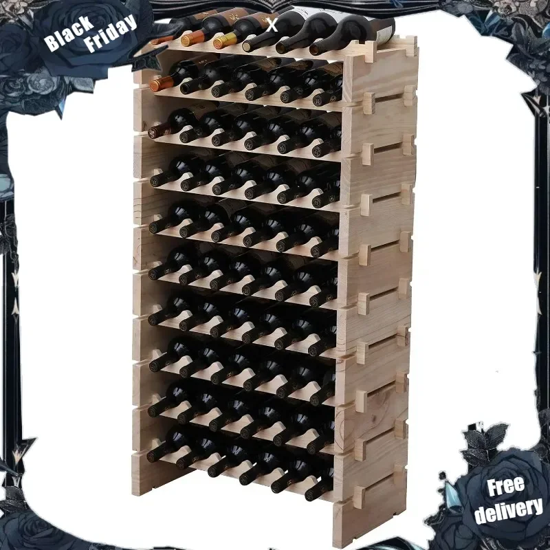Wine Rack Solid Wood Stackable Storage Wooden Wine Rack Wine Cabinet (60 Bottles, Natural Color)