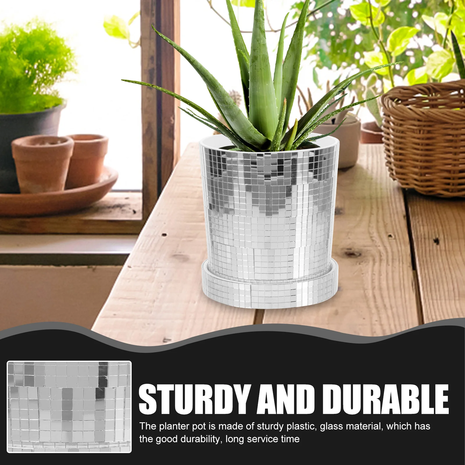 

Disco Planter Flower Succulents Pot Sturdy Plastic Glass Material Perfect for Indoor Outdoor Succulent Plant Containers