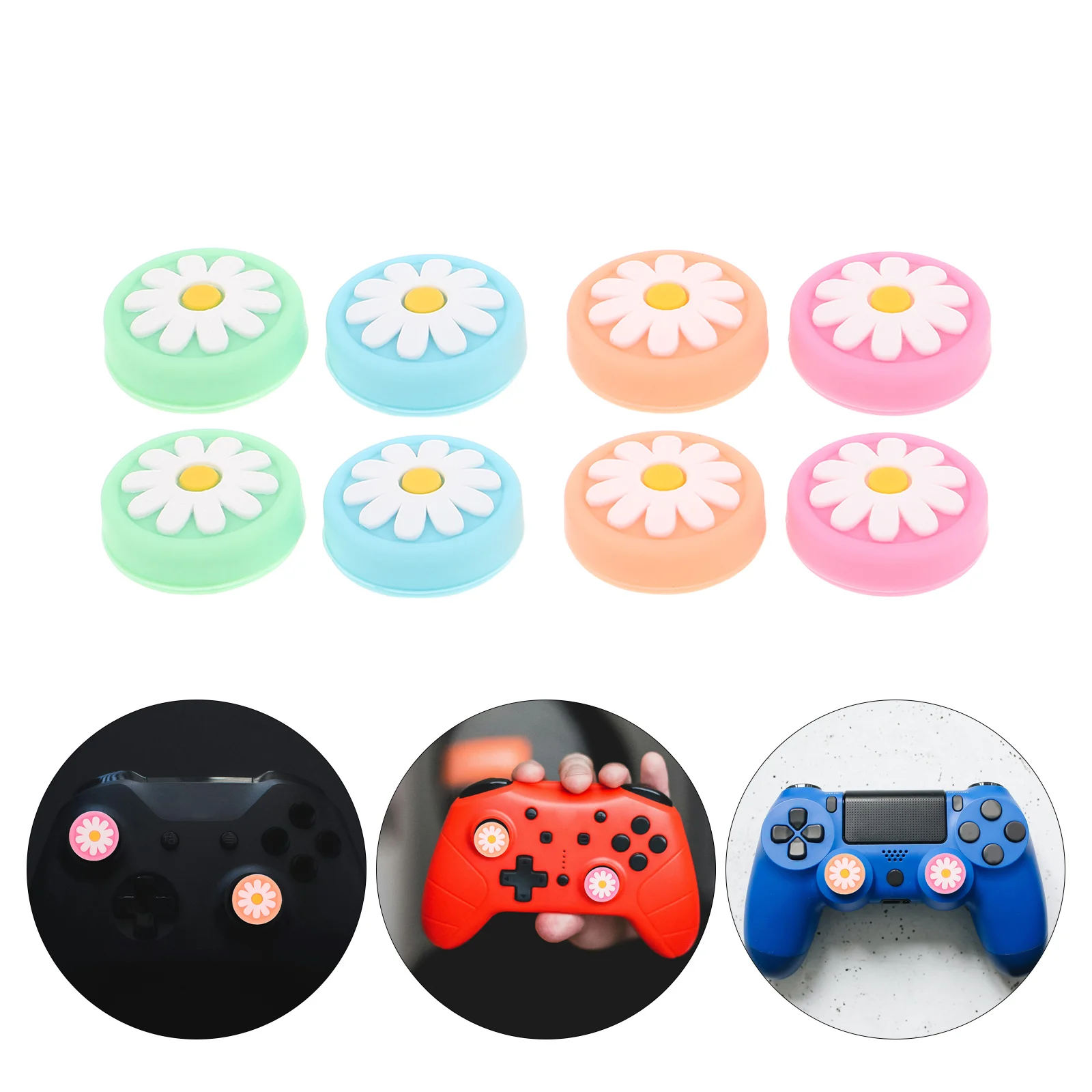 

24pcs Controller Joystick Caps Silicone Thumb Stick Covers Flower Design Analog Replacement Grip Buttons
