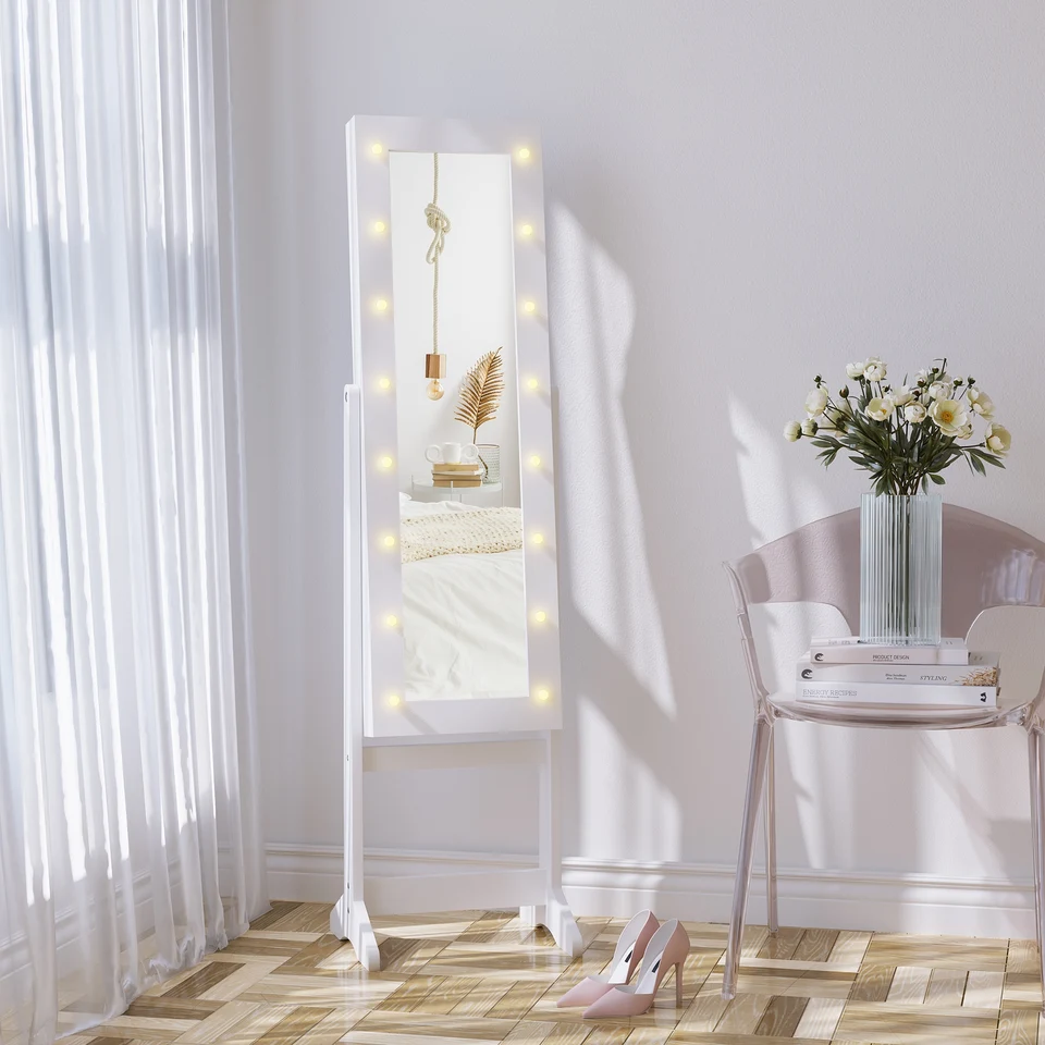 LED Mirrored Jewelry Cabinet Organizer with Lighting