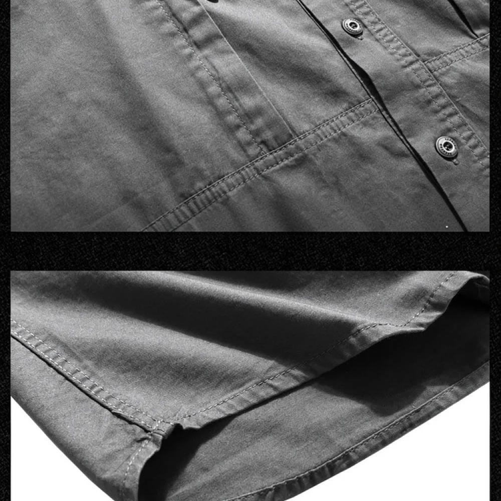 Mens Summer Casual Shirt Short Sleeve Cotton Tops Loose Fit Breathable Quick Dry Outdoor Multi Pocket Cargo Clothing