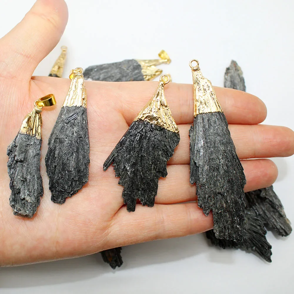 Natural Raw Black Tourmaline Cluster Pendant Necklace Fan Shape Protection Feng Shui Healing Jewelry for Women and Men