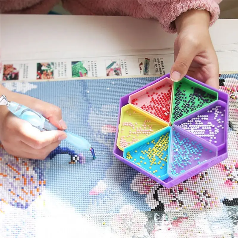 AS63-6 Grid Palette Diamond Painting Tray Kits Hexagon Large Capacity Drill Plate Diamond Painting Pen Art Cross Stitch