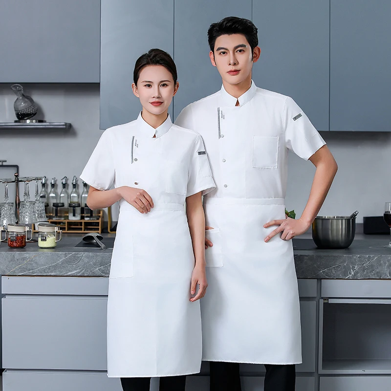 Restaurant Short Sleeve Chef Shorts Jacket Kitchen Breathable Chef Coat Summer Men Black Chef Uniform Apron Work Clothes Logo